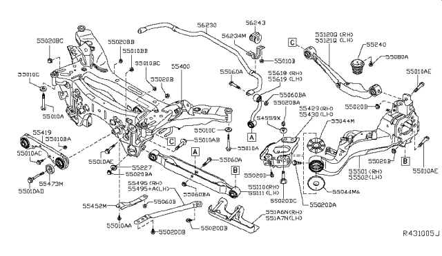 2014 Nissan Rogue Link Complete-Upper,Rear Suspension LH Diagram for 55121-JD02B