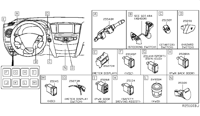 2015 Nissan Rogue Switch Assembly-Sport Mode Diagram for 25141-3SG0A