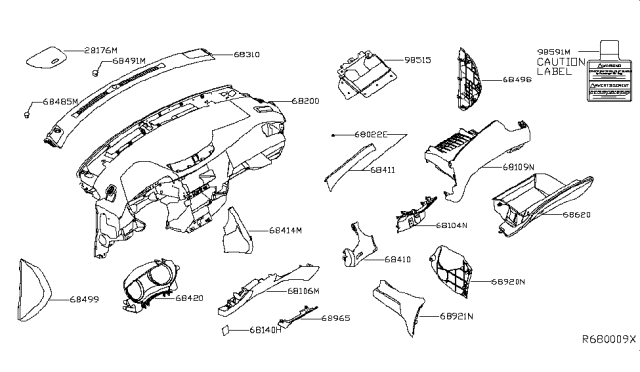 2014 Nissan Rogue Panel-Instrument Upper, Assist Diagram for 68109-4BA0B