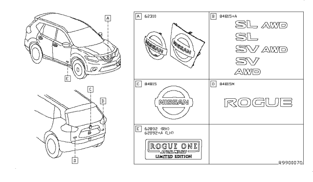 2017 Nissan Rogue Front Door Emblem Diagram for 80893-6FL0A
