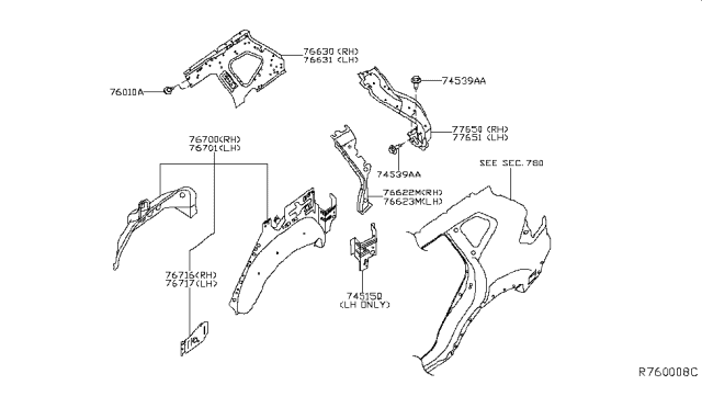 2016 Nissan Rogue Pillar Assembly-Back,Main LH Diagram for G7601-4BAMB