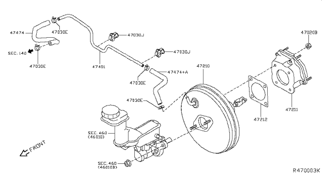2016 Nissan Rogue Booster Assy-Brake Diagram for 47210-4CU0A