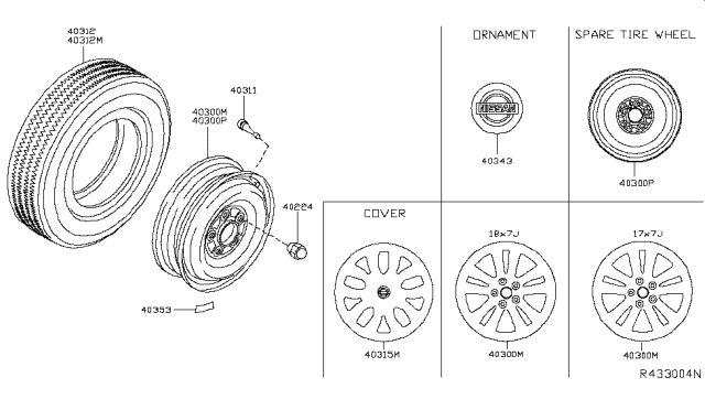 2018 Nissan Rogue Aluminum Wheel Diagram for 40300-6FL2A