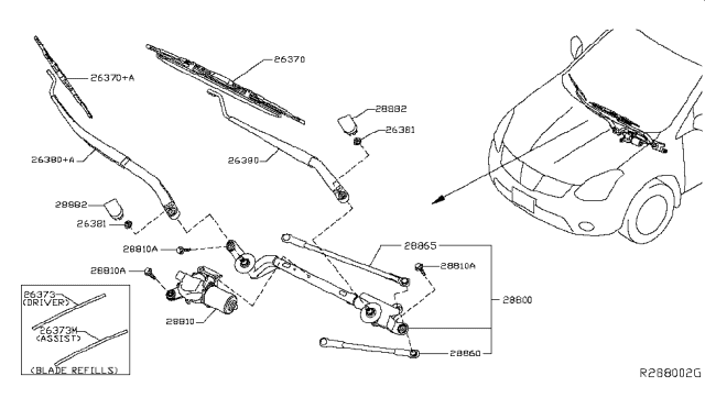 2016 Nissan Rogue Passenger Windshield Wiper Arm Diagram for 28886-4BA0A