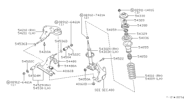 1984 Nissan Pulsar NX Arm Anchor RH Diagram for 54401-04A00