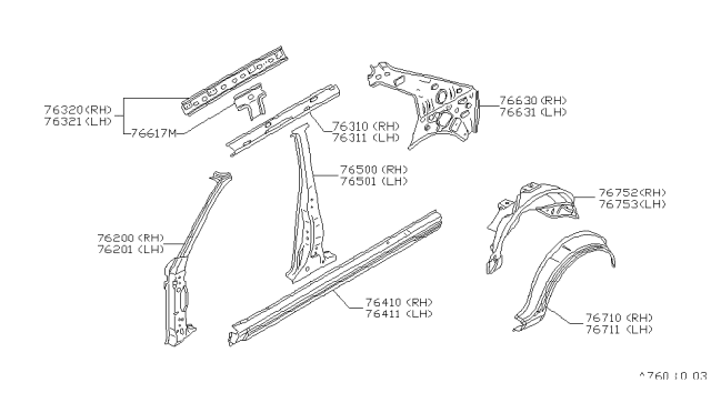 1983 Nissan Pulsar NX Pillar Rear Inner LH Diagram for 76631-08M00