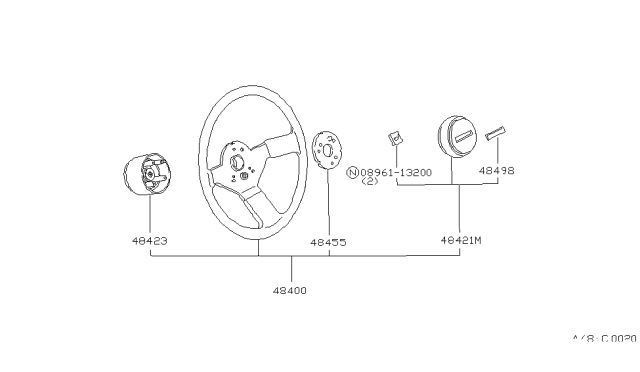 1985 Nissan Pulsar NX Steering Wheel Assembly Diagram for 48400-31M12
