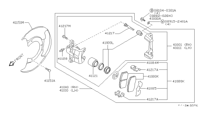1986 Nissan Pulsar NX Brake Assembly Front LH Diagram for 41011-05A90