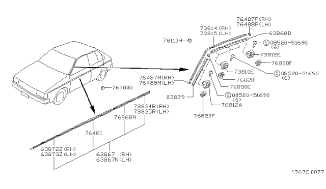1983 Nissan Pulsar NX Cover-End MOULDING LH Diagram for 76837-31M20