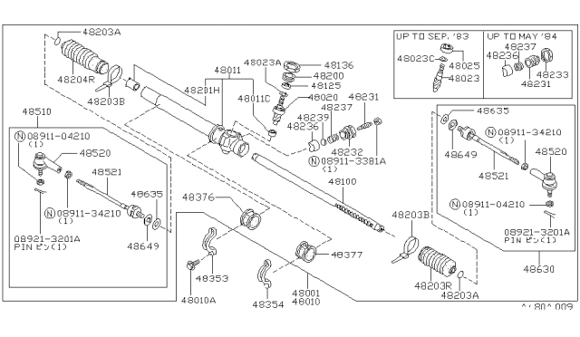 1984 Nissan Pulsar NX Gear Assembly Steer Diagram for 48010-04A05