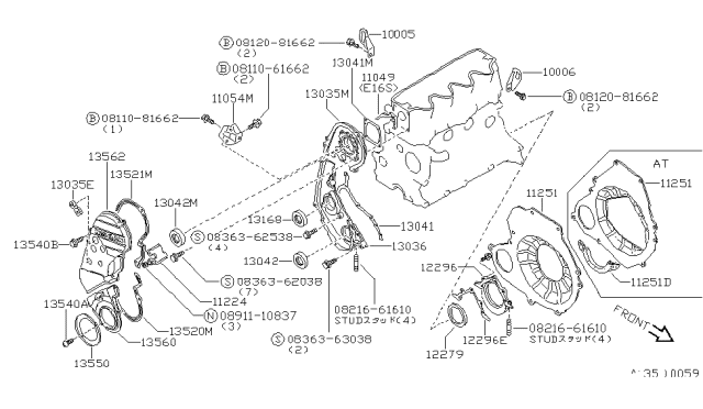 1986 Nissan Pulsar NX SLINGER-Engine Front Diagram for 10005-01M00