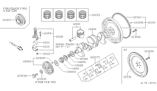 1984 Nissan Pulsar NX Ring Set Piston Diagram for 12035-17M00
