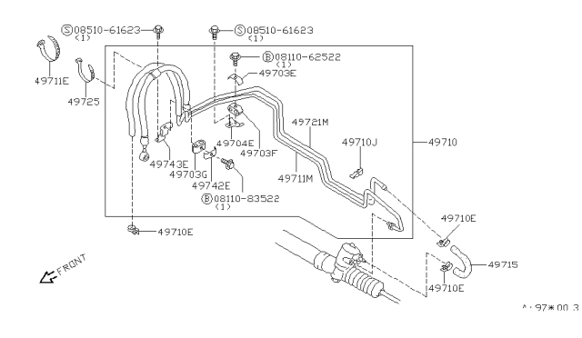 1984 Nissan Pulsar NX Tube Power Steering Hose Diagram for 49711-02A15