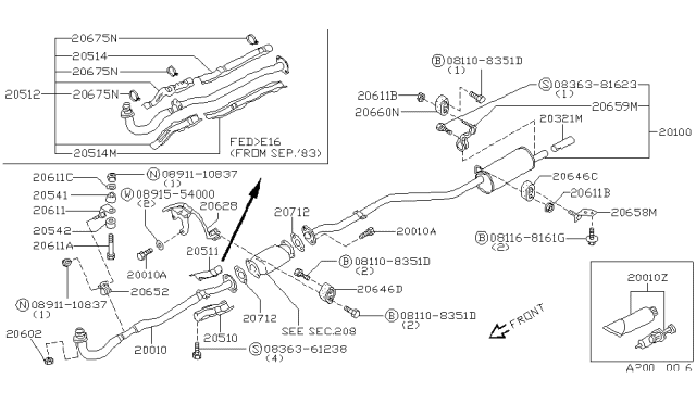 1984 Nissan Pulsar NX Bracket Exhaust Diagram for 20612-01A02