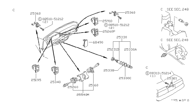 1985 Nissan Pulsar NX Switch Trunk Lamp Diagram for 25360-V5000