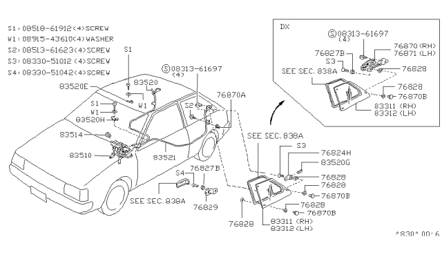 1985 Nissan Pulsar NX Handle Window R Diagram for 83610-31M00