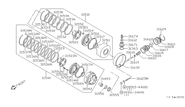 1984 Nissan Pulsar NX Front Clutch Diagram for 31510-01X02