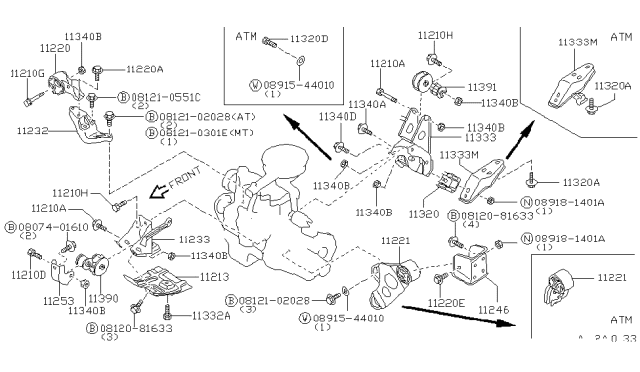 1983 Nissan Pulsar NX Engine Mounting Buffer Assembly Diagram for 11350-37M00