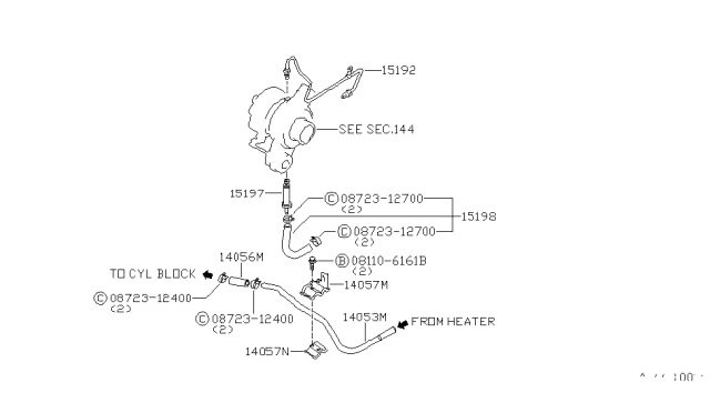 1985 Nissan Pulsar NX Water Pipe Diagram for 14053-17M00