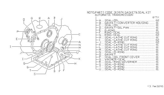 1984 Nissan Pulsar NX Gasket&Seal Kit Diagram for 31397-01X27