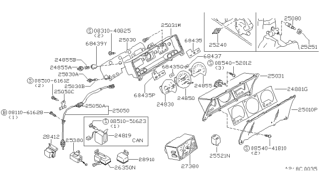 1983 Nissan Pulsar NX Speedometer Assembly Diagram for 24850-16M00