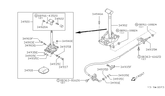 1983 Nissan Pulsar NX Control Cable Assembly Diagram for 34935-01A11
