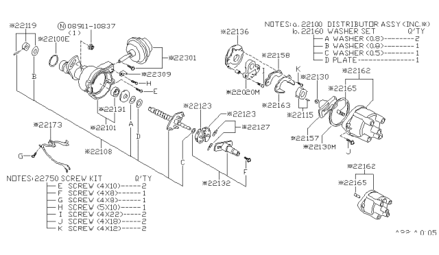 1986 Nissan Pulsar NX Distributor Diagram for 22100-36A02