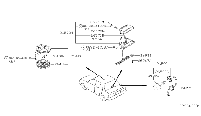 1985 Nissan Pulsar NX Lamp Assembly Room Diagram for 26410-M7001