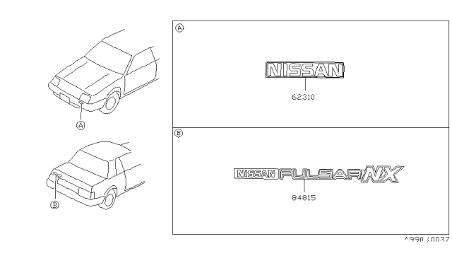 1984 Nissan Pulsar NX Emblem & Name Label Diagram 1