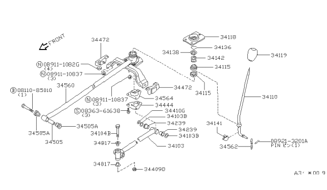 1983 Nissan Pulsar NX Insulator-Control Lever Diagram for 34116-D0100