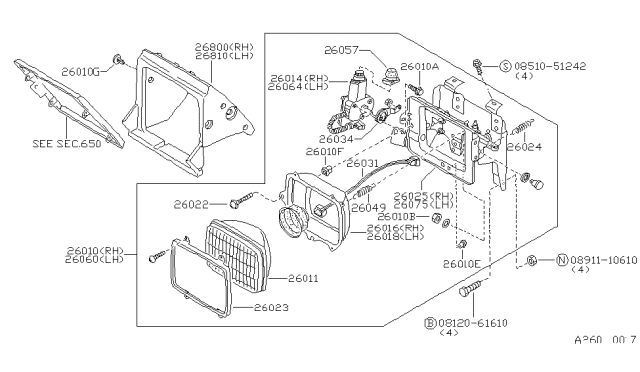 1986 Nissan Pulsar NX Driver Side Headlight Assembly Diagram for 26060-33M07