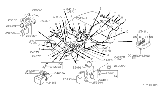 1985 Nissan Pulsar NX Harness Engine Sub Diagram for 24075-32A14