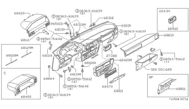 1985 Nissan Pulsar NX Cover Front Diagram for 68270-06M62