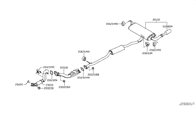 2013 Nissan Rogue Exhaust, Main Muffler Assembly Diagram for 20100-JM31C