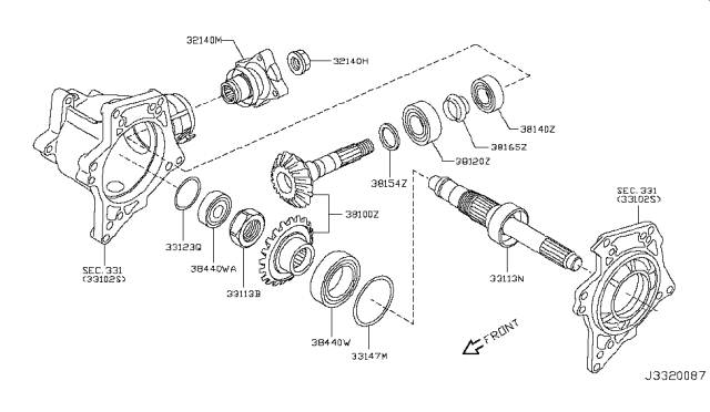2012 Nissan Rogue Shim-Adjust,Ring Gear Diagram for 33123-EN101
