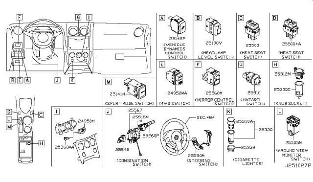 2015 Nissan Rogue Switch Assy-Retractor Diagram for 25190-JG00C