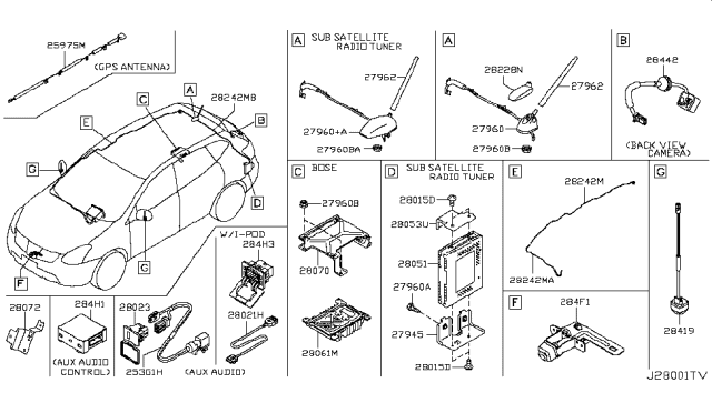 2011 Nissan Rogue Antenna Assembly Diagram for 28208-JM00A