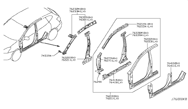 2010 Nissan Rogue Reinforce-Front Pillar,Outer LH Diagram for 76215-JM00A
