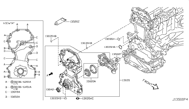 2008 Nissan Rogue Rotor Set-Oil Pump Diagram for 15020-ET80B