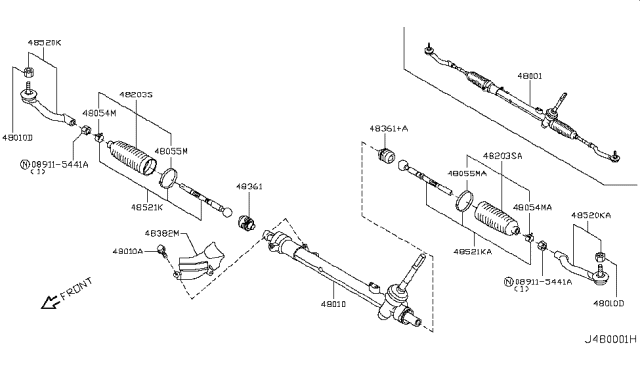 2009 Nissan Rogue Gear Assy-Steering Diagram for 48010-JM00A