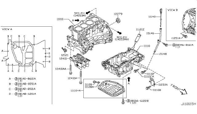 2014 Nissan Rogue Cylinder Block & Oil Pan Diagram 1