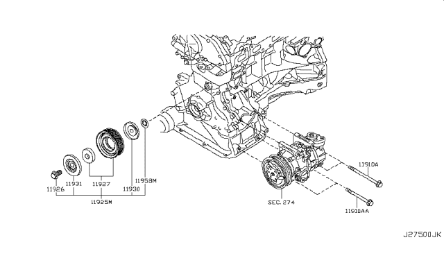 2012 Nissan Rogue PULLEY Assembly-IDLER (GROOVED) Diagram for 11925-EA00A