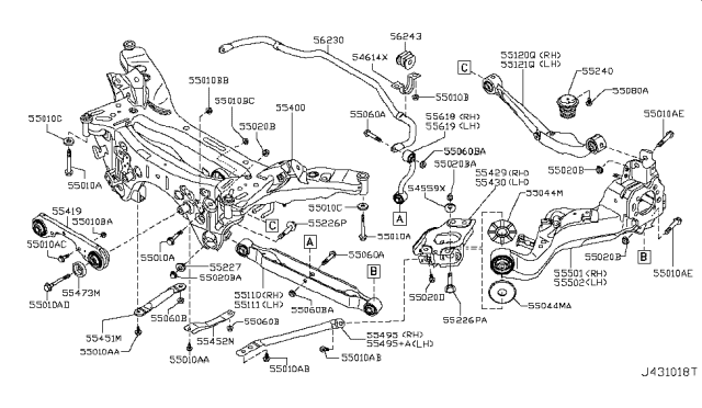 2010 Nissan Rogue Arm Assy-Rear Suspension,Rh Diagram for 55501-JG000