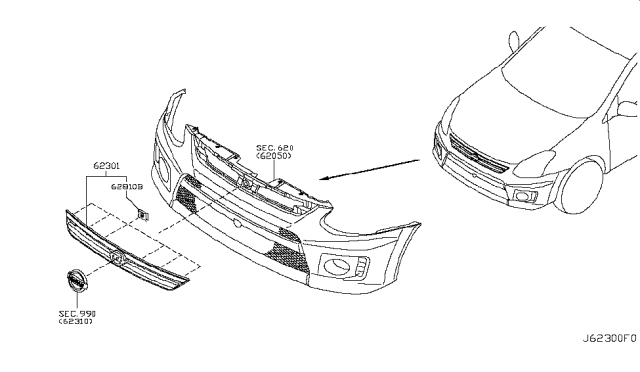 2011 Nissan Rogue Grille Assy-Front Diagram for 62310-1VX5A