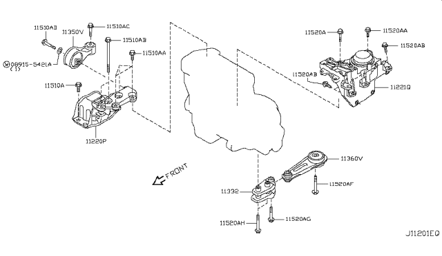 2012 Nissan Rogue Engine & Transmission Mounting Diagram 2