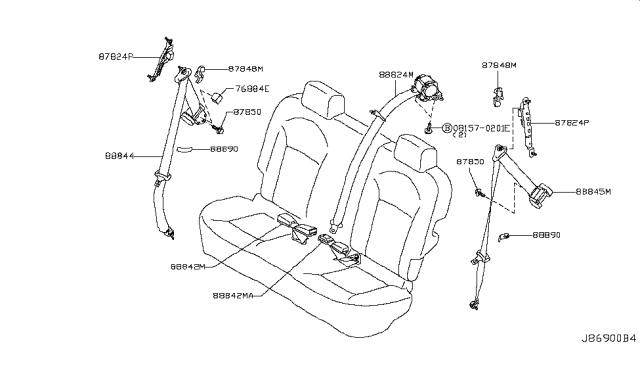 2008 Nissan Rogue Rear Seat Tongue Belt Assembly Diagram for 88854-JM000