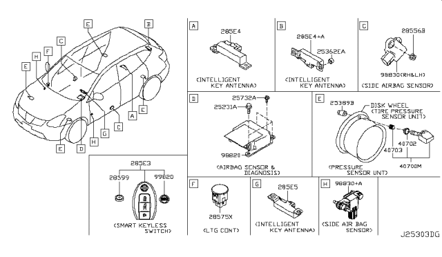 2015 Nissan Rogue Sensor Assembly Air Bag RH Kit Diagram for K8836-1VX0A