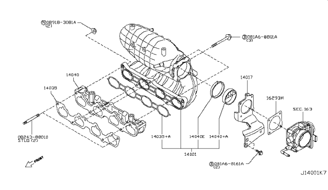 2008 Nissan Rogue Gasket-Manifold Diagram for 14035-JG30A