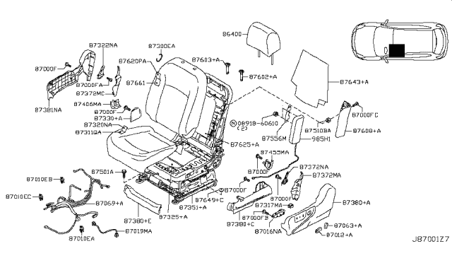 2015 Nissan Rogue Trim Assembly - Front Seat Cushion Diagram for 87370-JM12A
