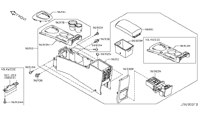 2010 Nissan Rogue Console Box-Floor Diagram for 96910-JM66A